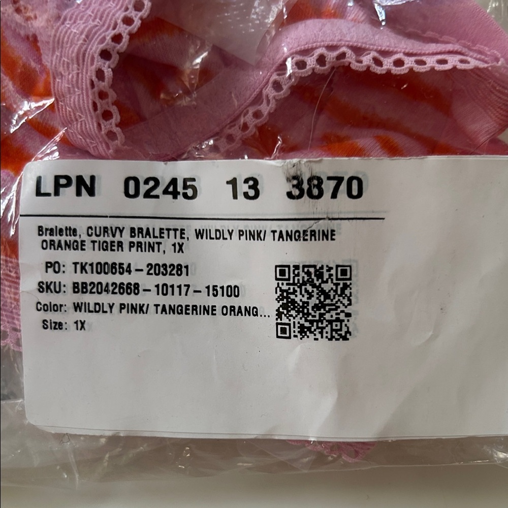 Savage X Fenty Pink and Orange Zebra Lace Trim Bralette - Picture 2 of 5